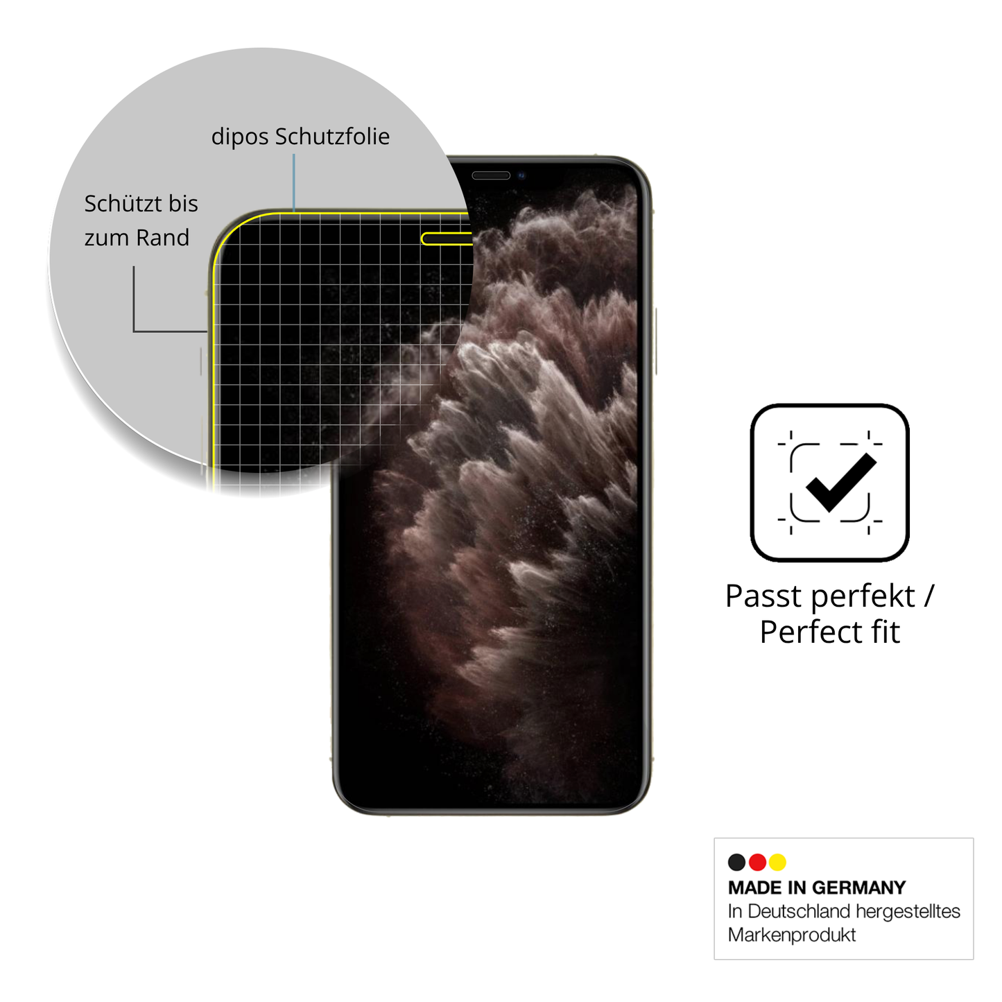 Schutzfolie mit optimaler Passform, zur Verwendung mit Hüllen geeignet