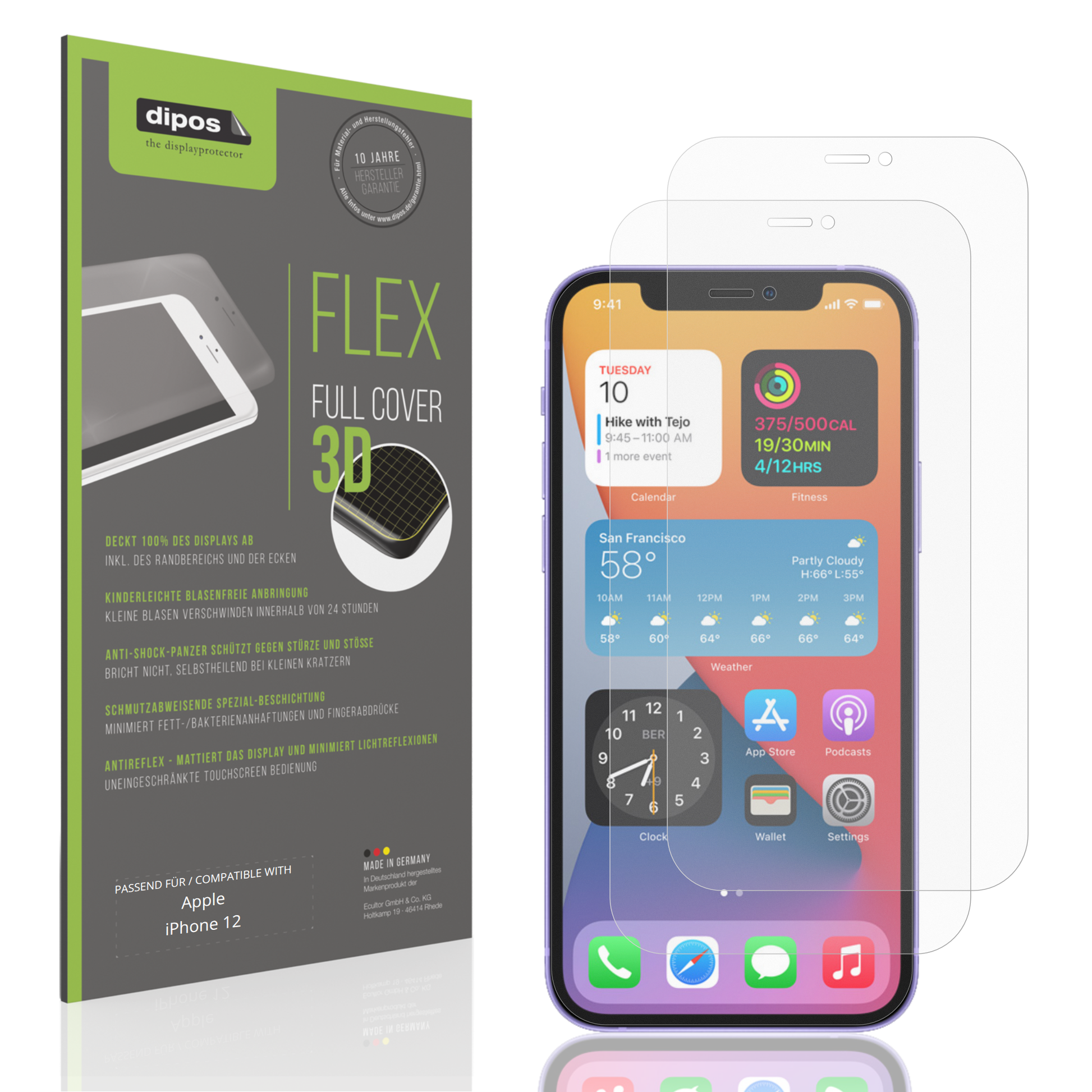 Matte Displayschutzfolie von dipos passend für Apple iPhone 12, 100% Displayabdeckung und blasenfreie Montage