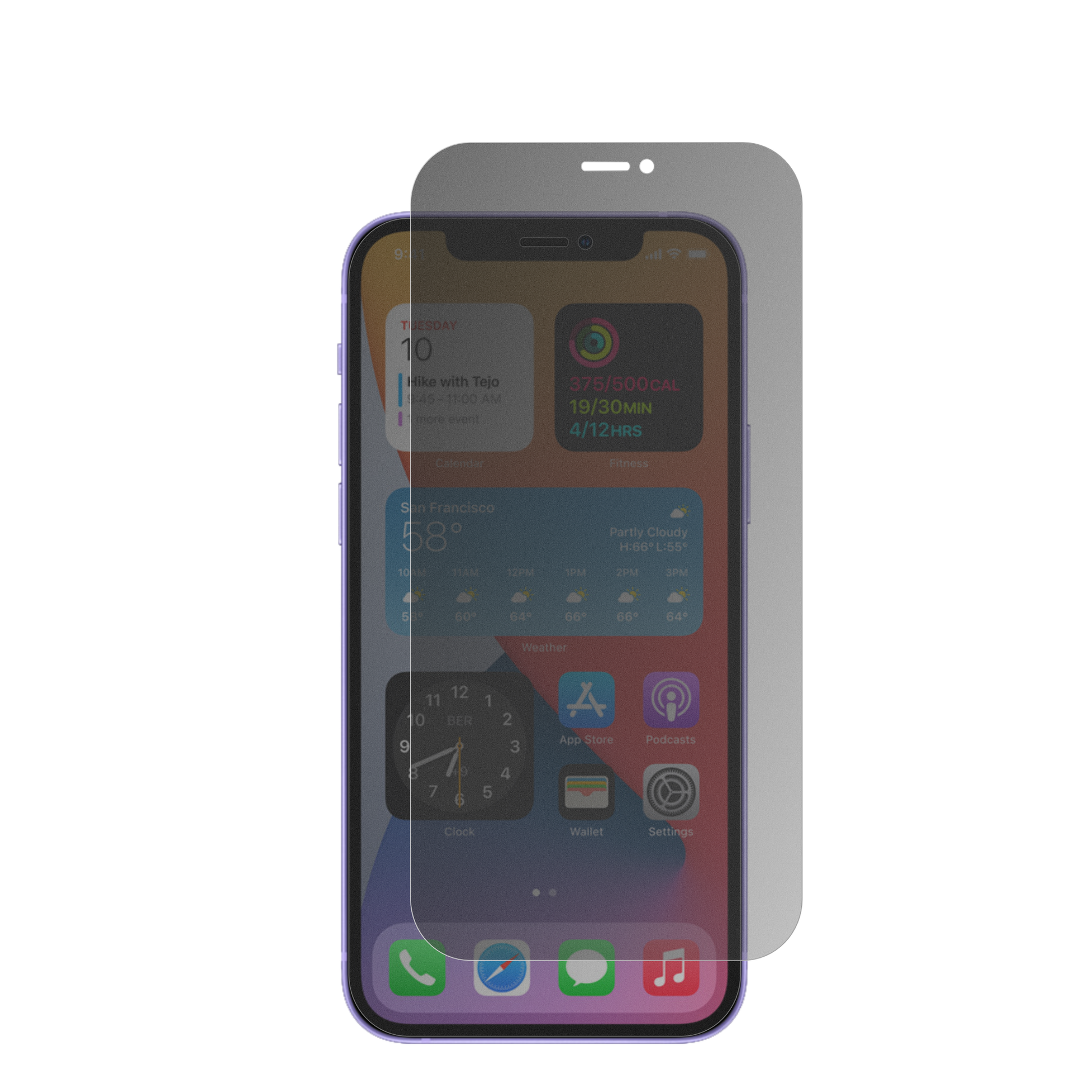 AppleiPhone 12 Pro Max mit aufgebrachter dipos Flex Schutzfolie, die seitliche Einblicke blockiert