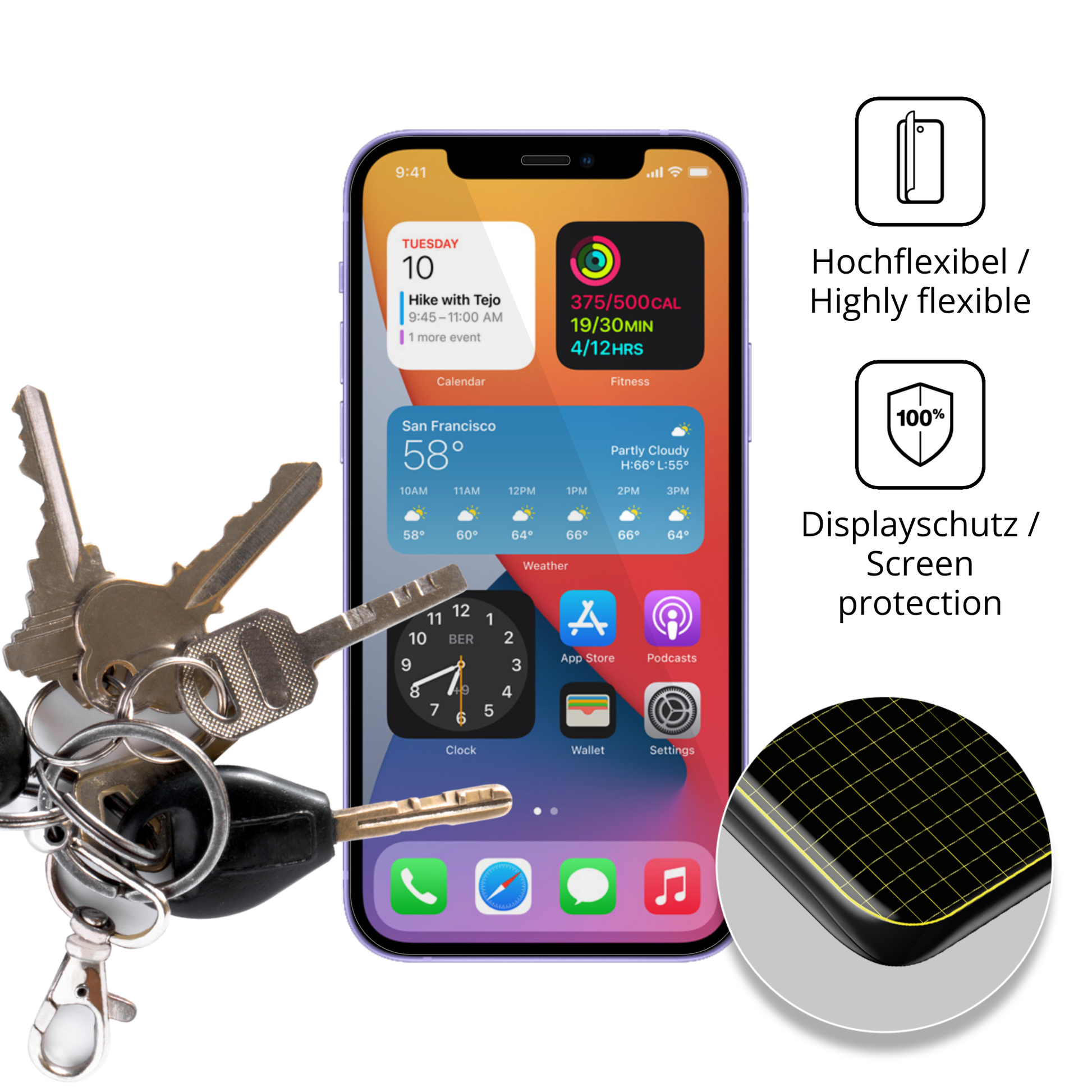 dipos Displayschutz für Apple iPhone 12, transparente Oberfläche, geringe Dicke und perfekte Passform