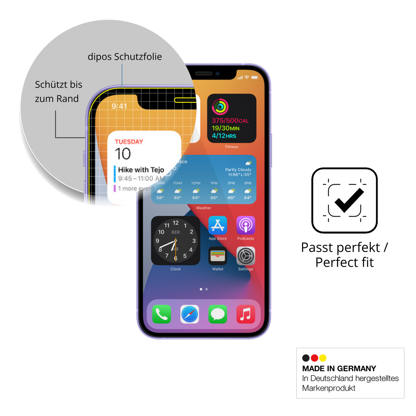 Schutzfolie mit optimaler Passform, zur Verwendung mit Hüllen geeignet