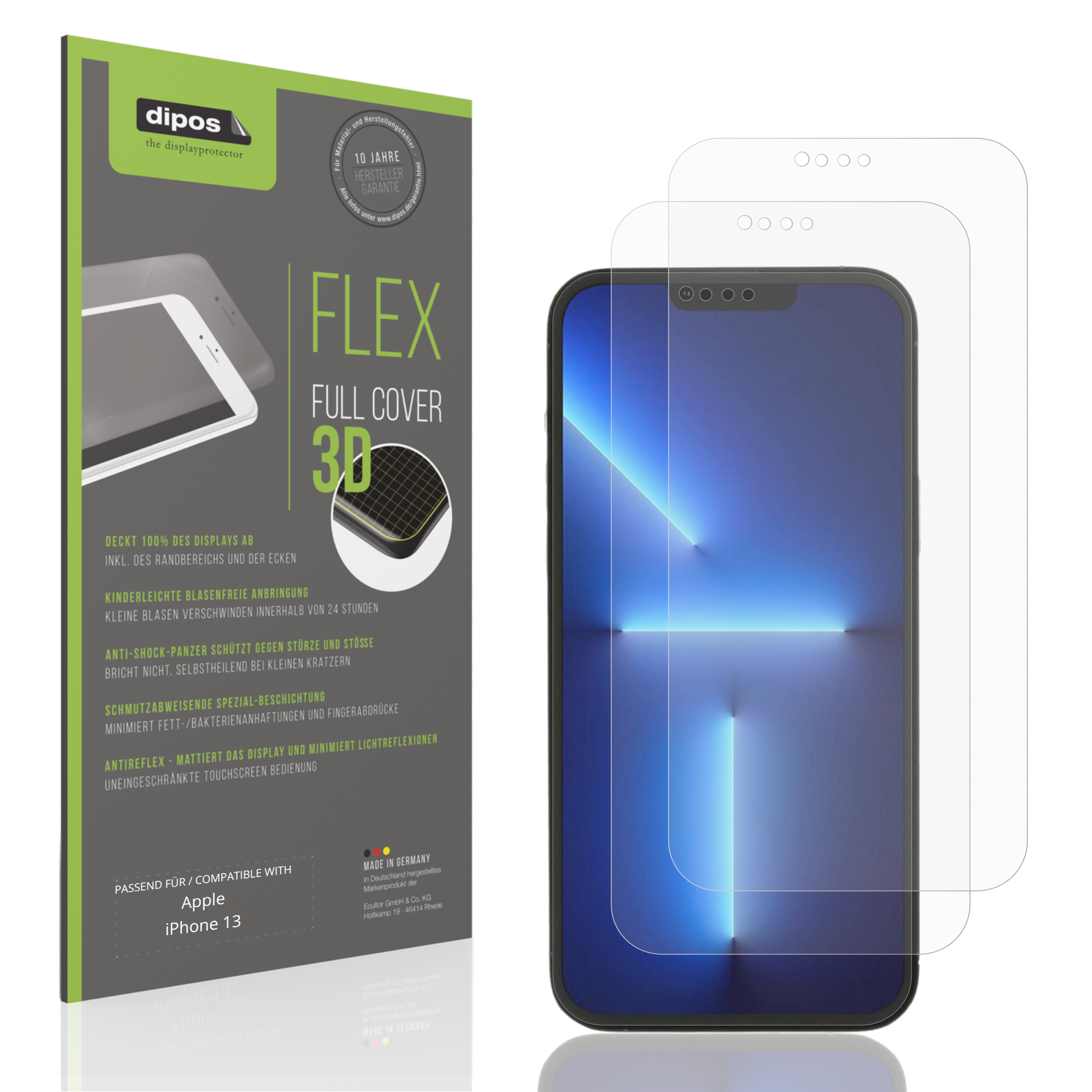 Matte Displayschutzfolie von dipos passend für Apple iPhone 13, 100% Displayabdeckung und blasenfreie Montage