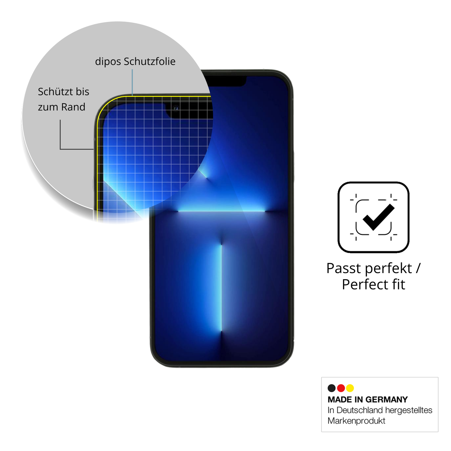 Schutzfolie mit optimaler Passform, zur Verwendung mit Hüllen geeignet