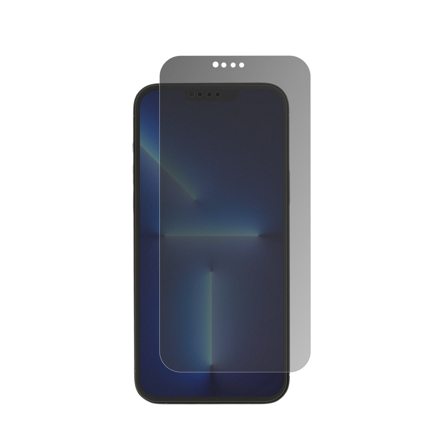 AppleiPhone 14 mit aufgebrachter dipos Flex Schutzfolie, die seitliche Einblicke blockiert