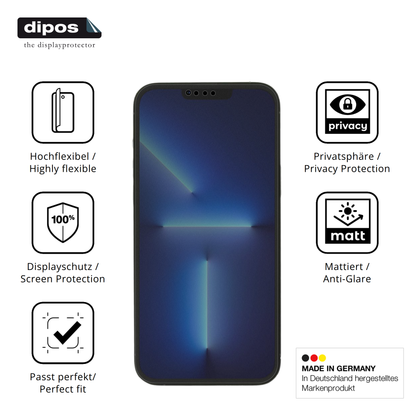 Flexible TPU-Folie passend zugeschnitten für Apple iPhone 14, mit Privatsphäre-Schutz durch Sichtschutz-Folie