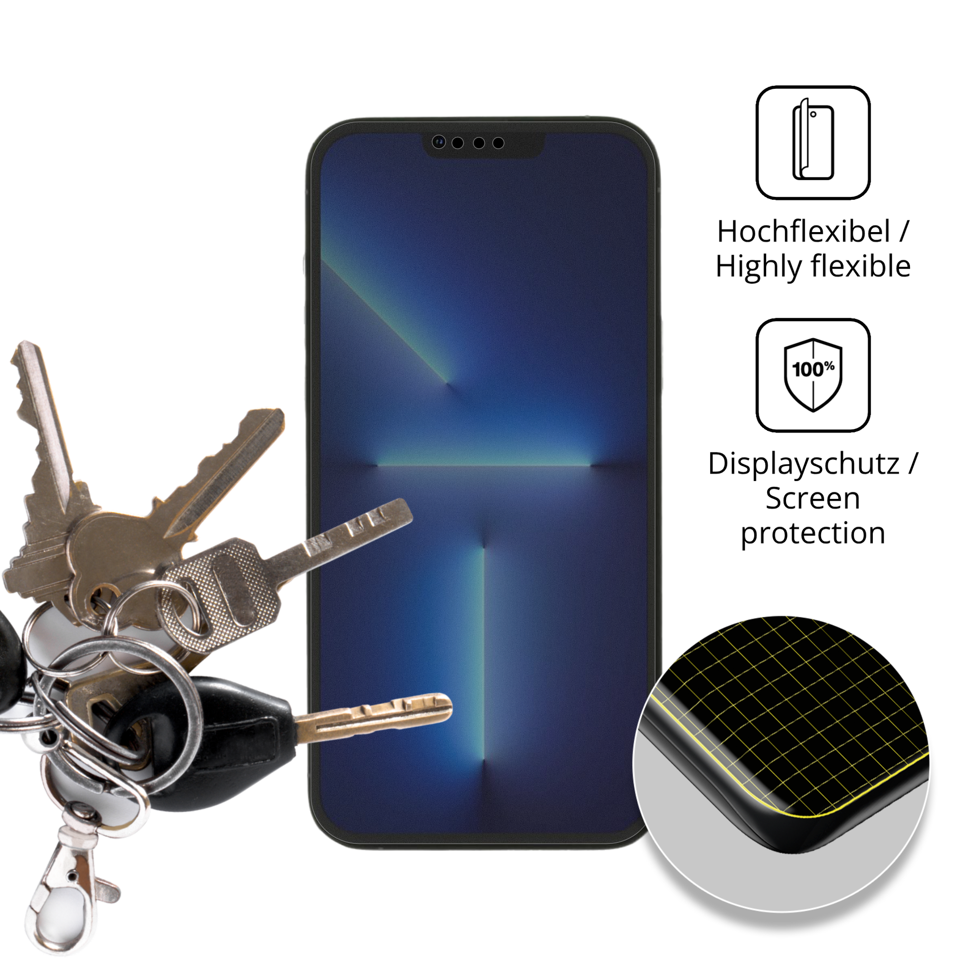 dipos Displayschutz für Apple iPhone 14, mit Blickschutzfilter und perfekter Passform auch für die Rundungen