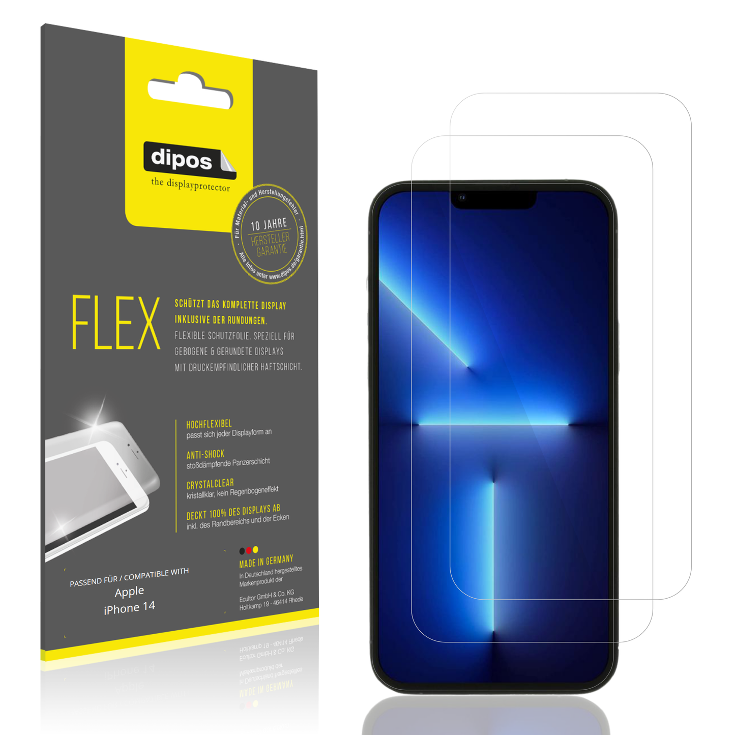 Klare Displayschutzfolie von dipos passend für Apple iPhone 14, 100% Displayabdeckung und blasenfreie Montage