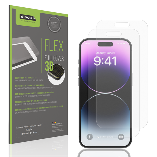 Matte Displayschutzfolie von dipos passend für Apple iPhone 14 Pro, 100% Displayabdeckung und blasenfreie Montage