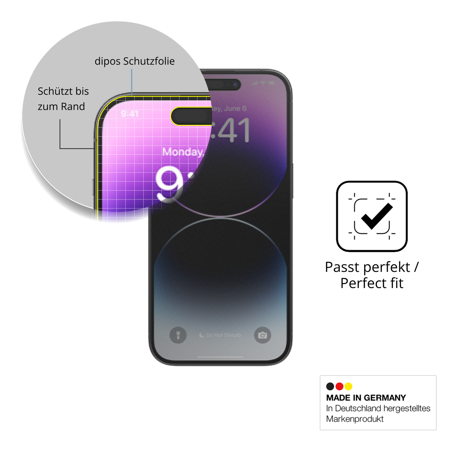 Schutz gegen Kratzer auf dem Apple iPhone 14 Pro Glas durch Schlüssel, Stöße gegen die Tischkante oder Stürze