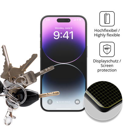 dipos Displayschutz für Apple iPhone 14 Pro Max, transparente Oberfläche, perfekte Passform auch für die Rundungen