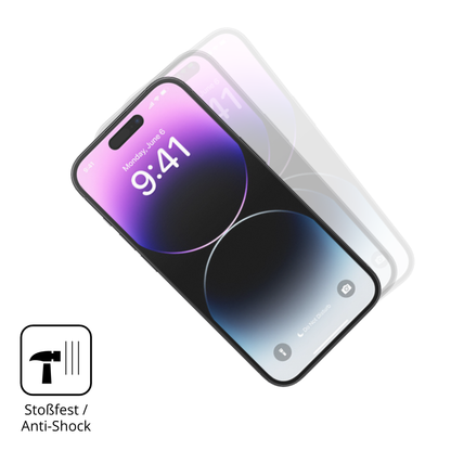 Schutz gegen Kratzer auf dem Apple iPhone 14 Pro Glas durch Schlüssel, Stöße gegen die Tischkante oder Stürze