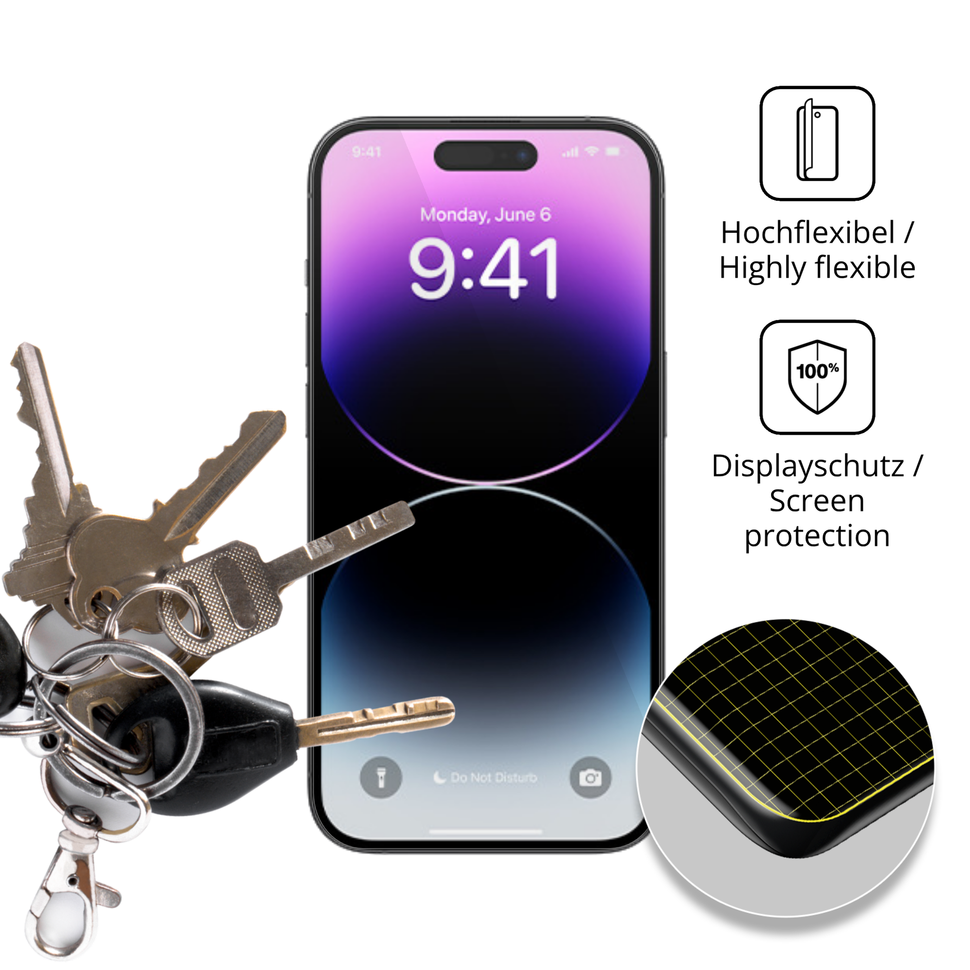 dipos Displayschutz für Apple iPhone 14 Pro Max, transparente Oberfläche, geringe Dicke und perfekte Passform