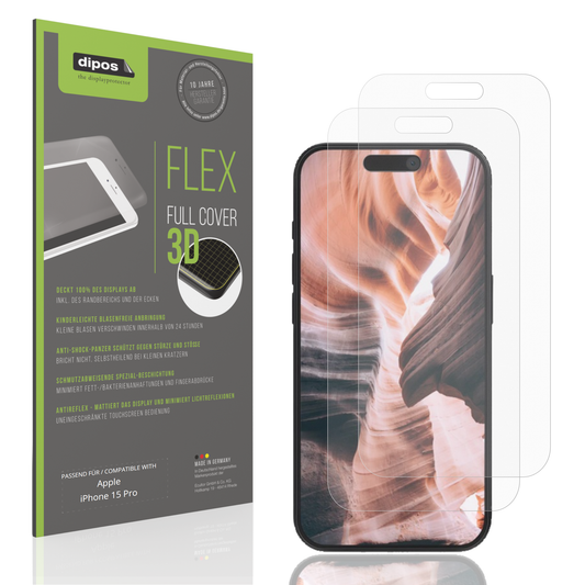 Matte Displayschutzfolie von dipos passend für Apple iPhone 15 Pro, 100% Displayabdeckung und blasenfreie Montage
