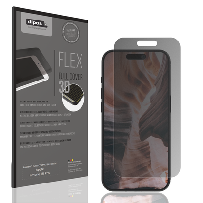 Blickschutzfolie von dipos passend für Apple iPhone 15 Pro, 100% Displayabdeckung und blasenfreie Montage