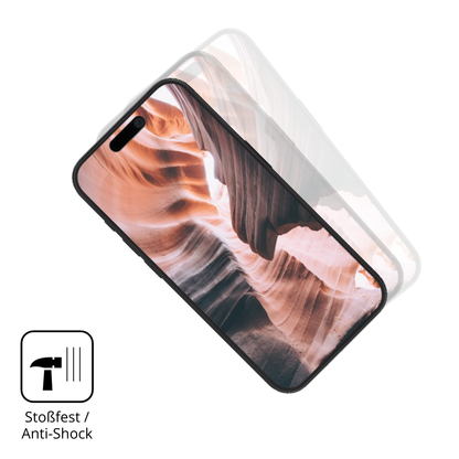 Schutz gegen Kratzer auf dem Apple iPhone 15 Pro Max Glas durch Schlüssel, Stöße gegen die Tischkante oder Stürze