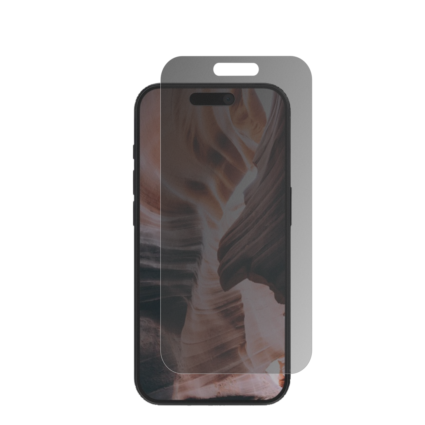 AppleiPhone 15 Pro Max mit aufgebrachter dipos Flex Schutzfolie, die seitliche Einblicke blockiert