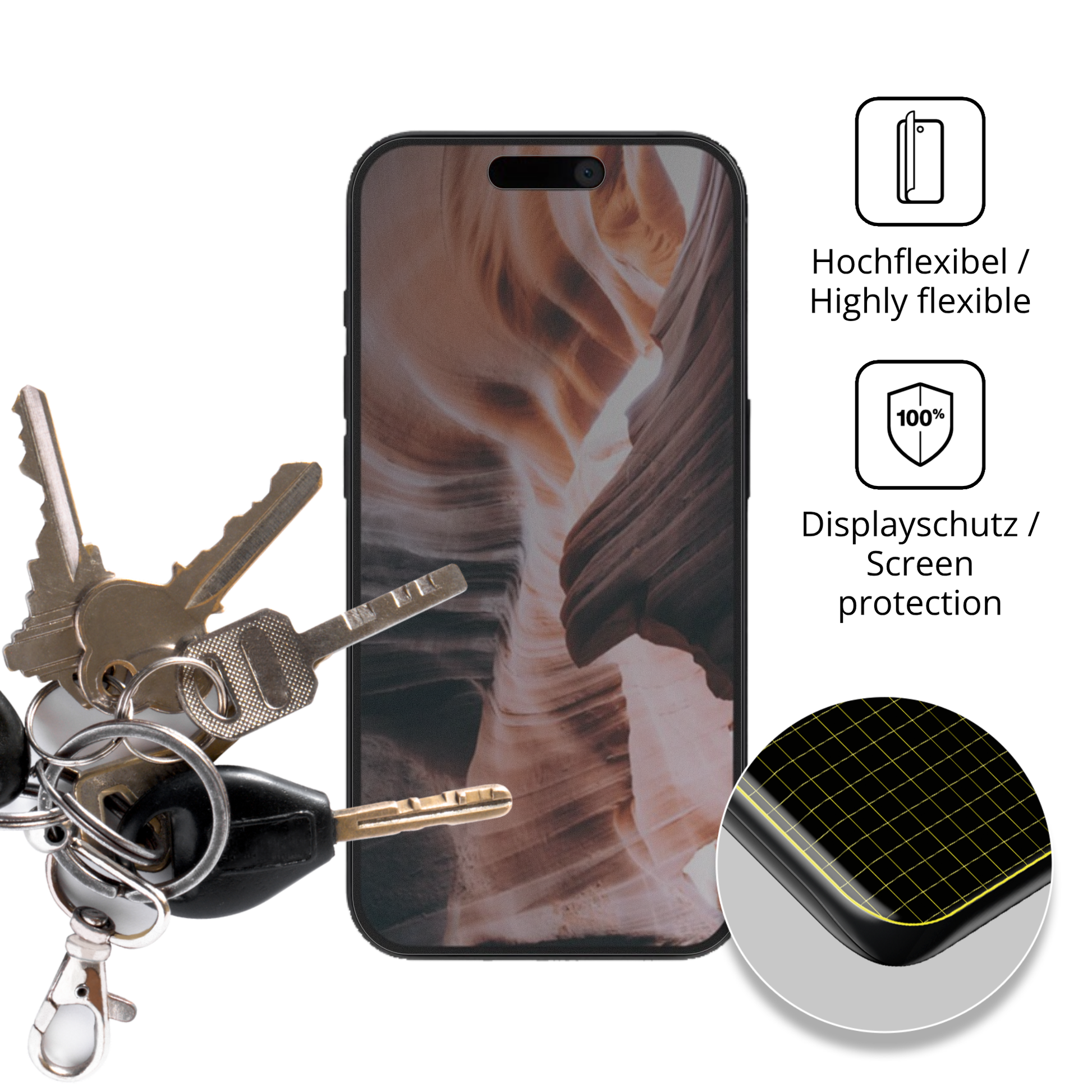 dipos Displayschutz für Apple iPhone 15, mit Blickschutzfilter und perfekter Passform auch für die Rundungen