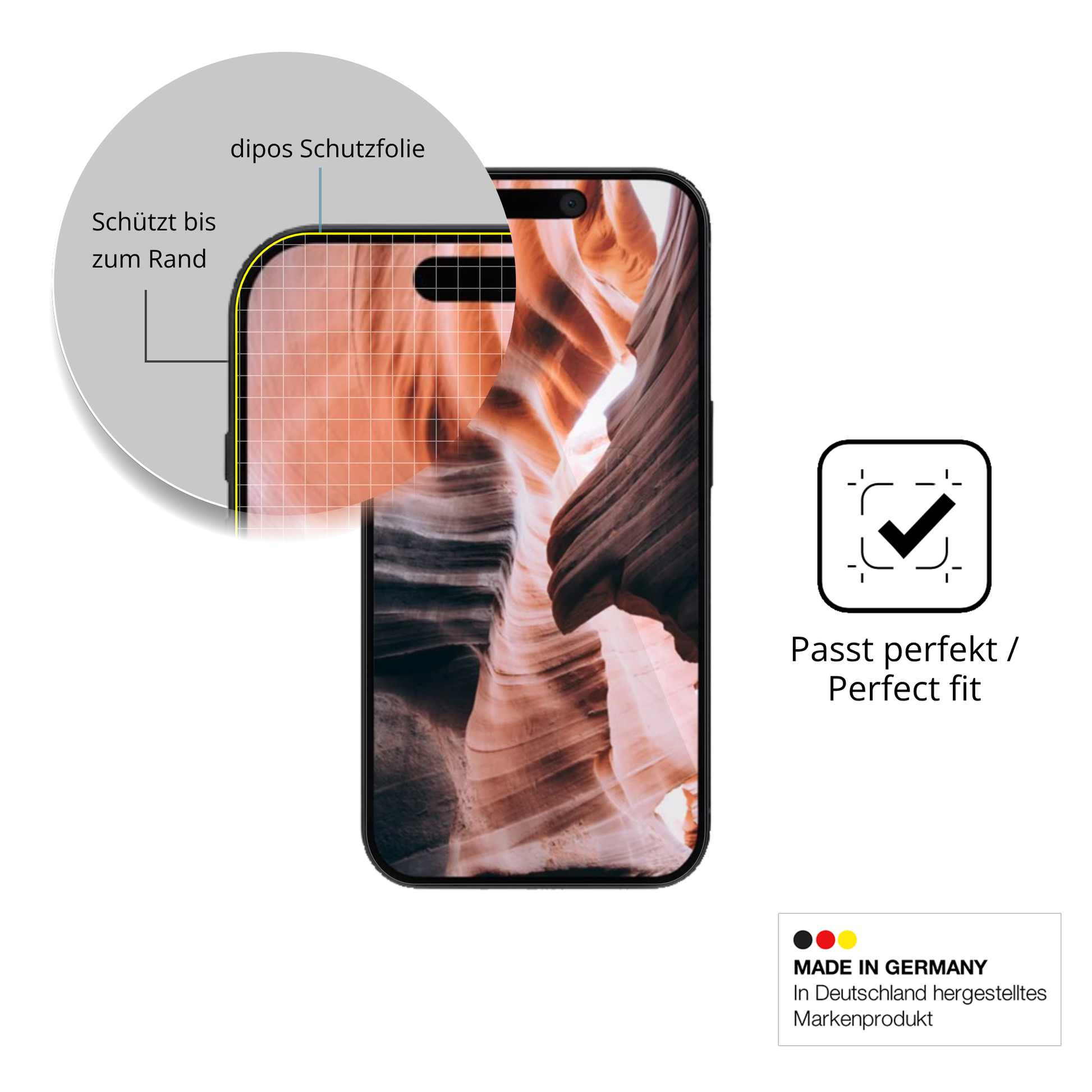 Schutzfolie mit optimaler Passform, zur Verwendung mit Hüllen geeignet