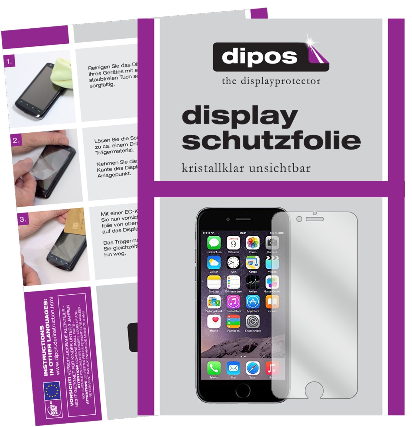 Klare Displayschutzfolie von dipos passend für Apple iPhone 6 / 6S / 7, präziser Zuschnitt und blasenfrei montiert