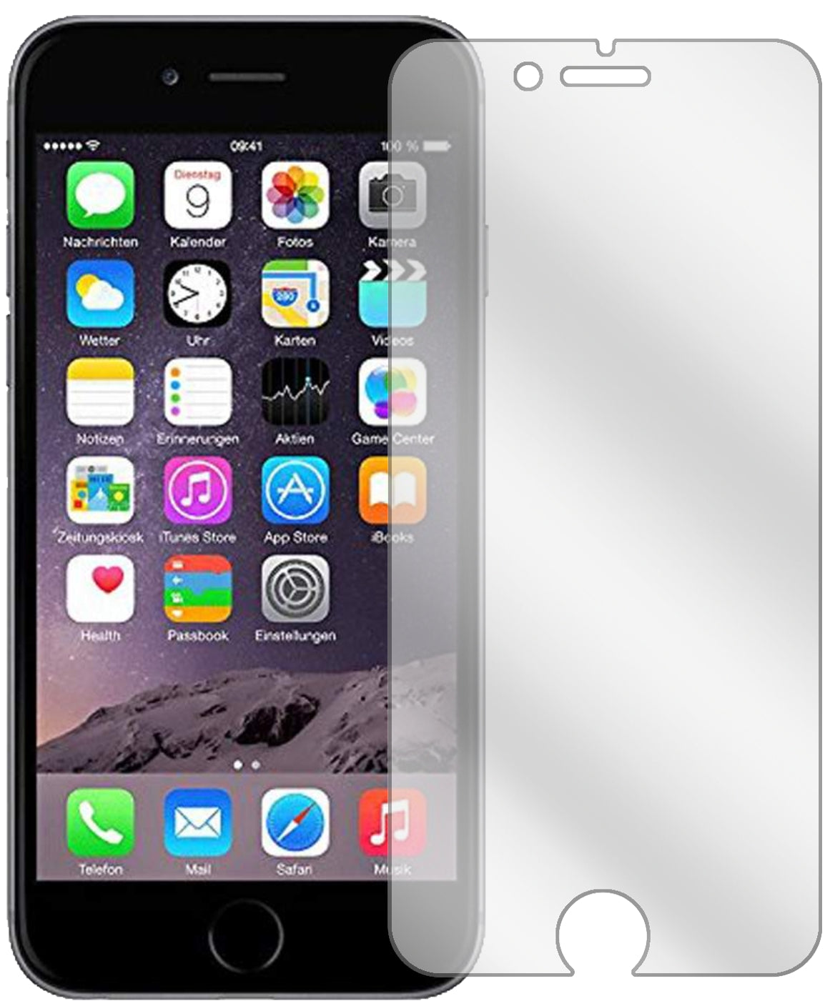 AppleiPhone 6 / 6S / 7 mit aufgebrachter dipos Displayschutzfolie, glasklare Darstellung ohne Einschränkungen