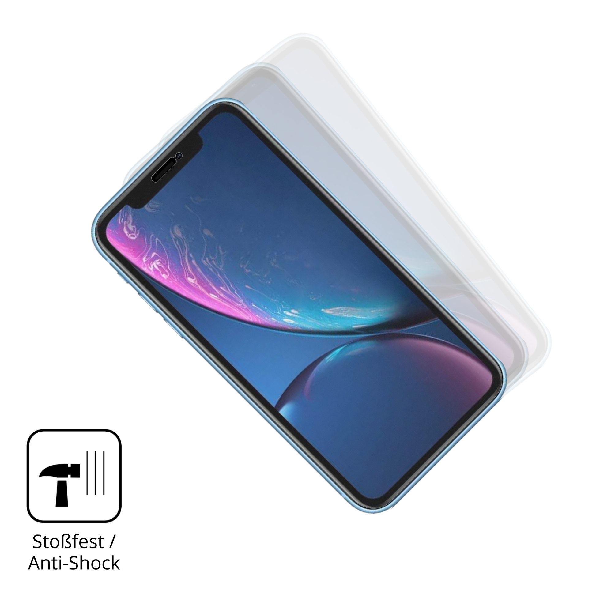 Schutz gegen Kratzer auf dem Apple iPhone XR Glas durch Schlüssel, Stöße gegen die Tischkante oder Stürze