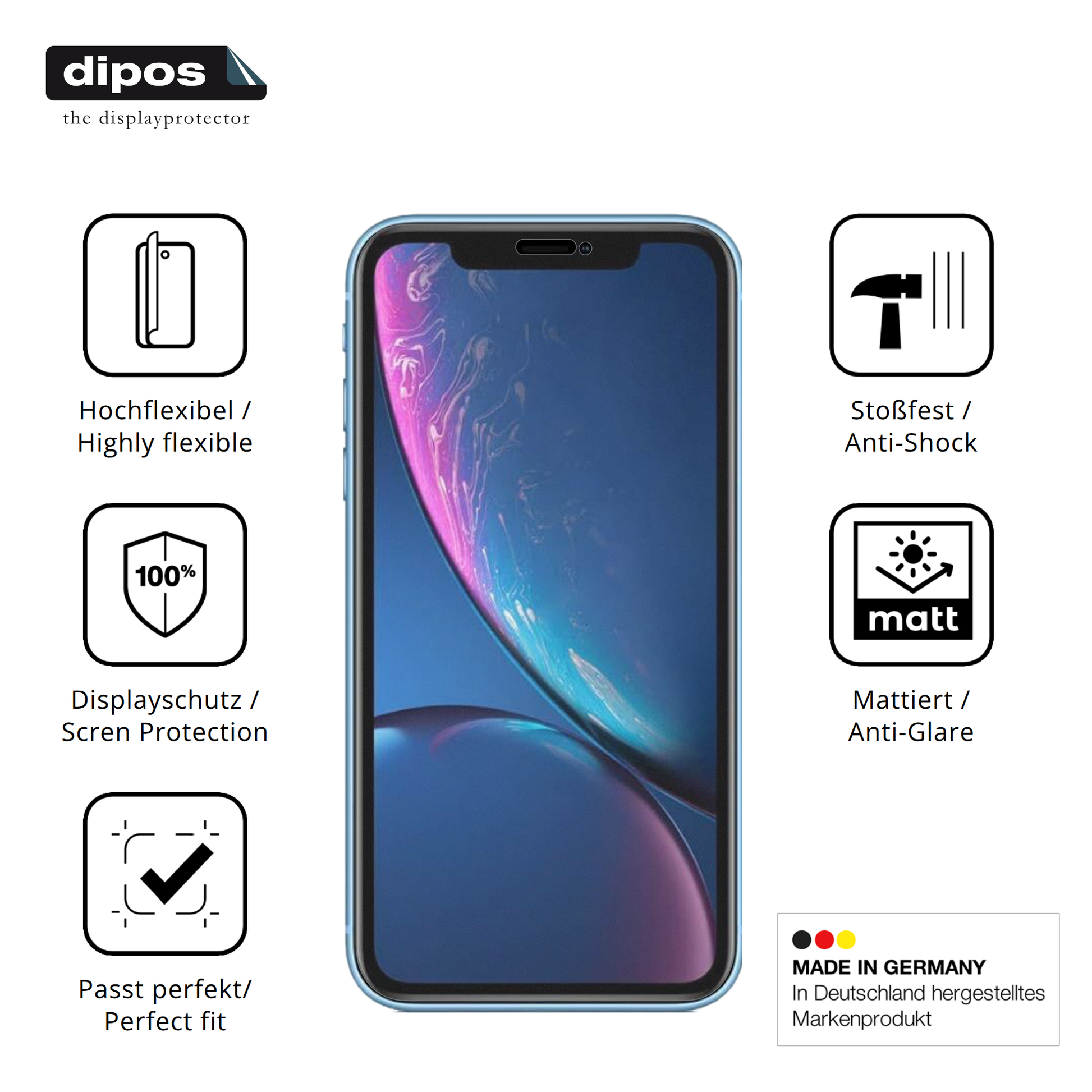 Displayschutz hergestellt in Deutschland, höchste Qualität made in Germany