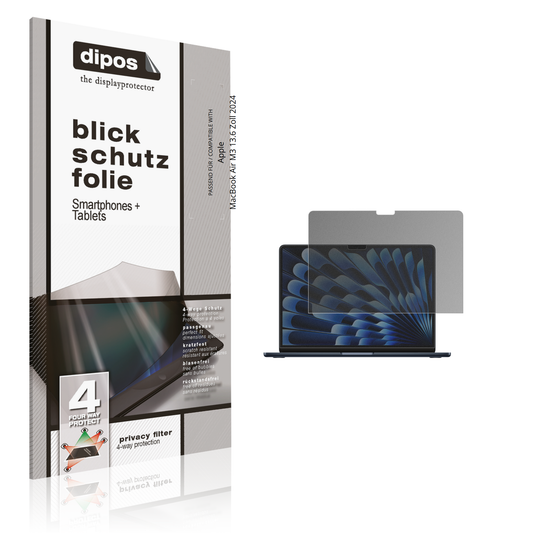 Blickschutzfolie von dipos passend für Apple MacBook Air M3 13.6 Zoll 2024, präziser Zuschnitt und blasenfrei montiert