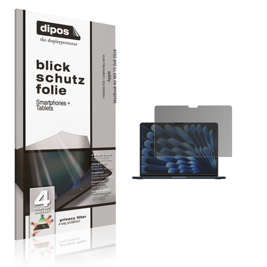 Blickschutzfolie von dipos passend für Apple MacBook Air M3 15 Zoll 2024, präziser Zuschnitt und blasenfrei montiert