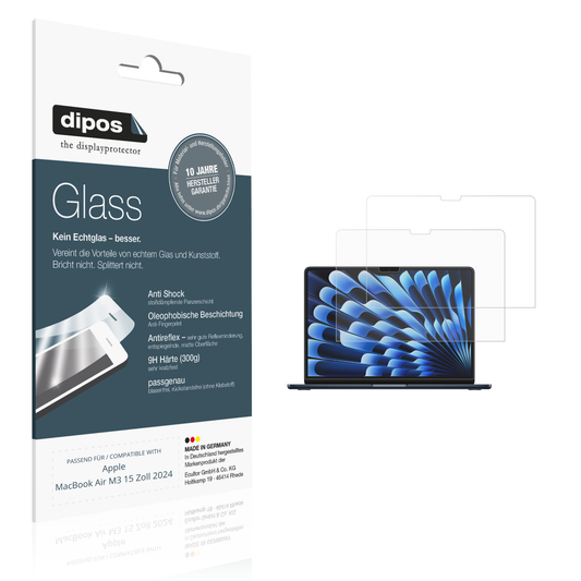Matte Displayschutzfolie von dipos passend für Apple MacBook Air M3 15 Zoll 2024, 9H kratzfest und blasenfrei montiert
