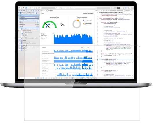 Klare Displayschutzfolie von dipos passend für Apple MacBook Pro 15 Zoll (2019), 9H kratzfest und blasenfrei montiert