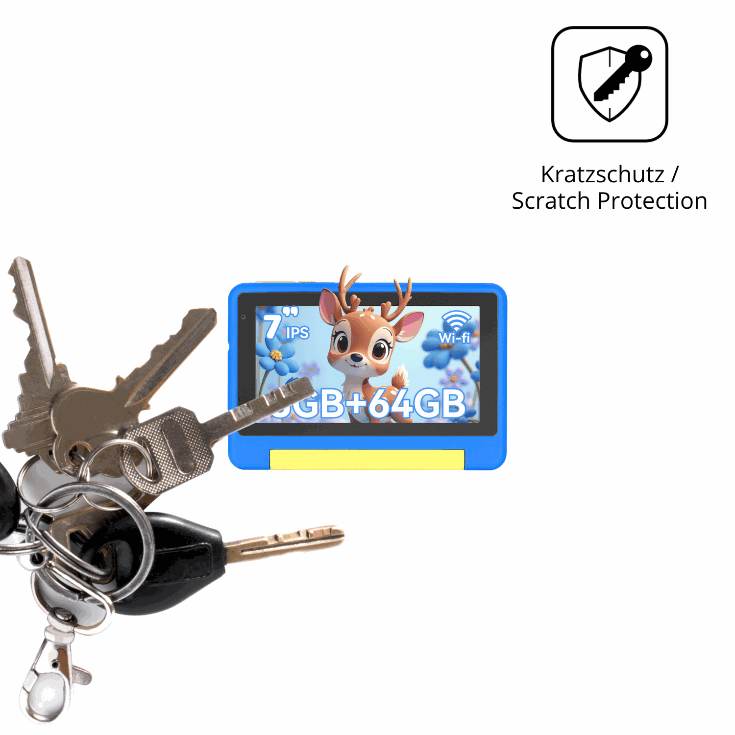 Schutz gegen Kratzer auf dem Bufo Kids Tablet 7 Zoll Glas durch Schlüssel oder Ähnliches