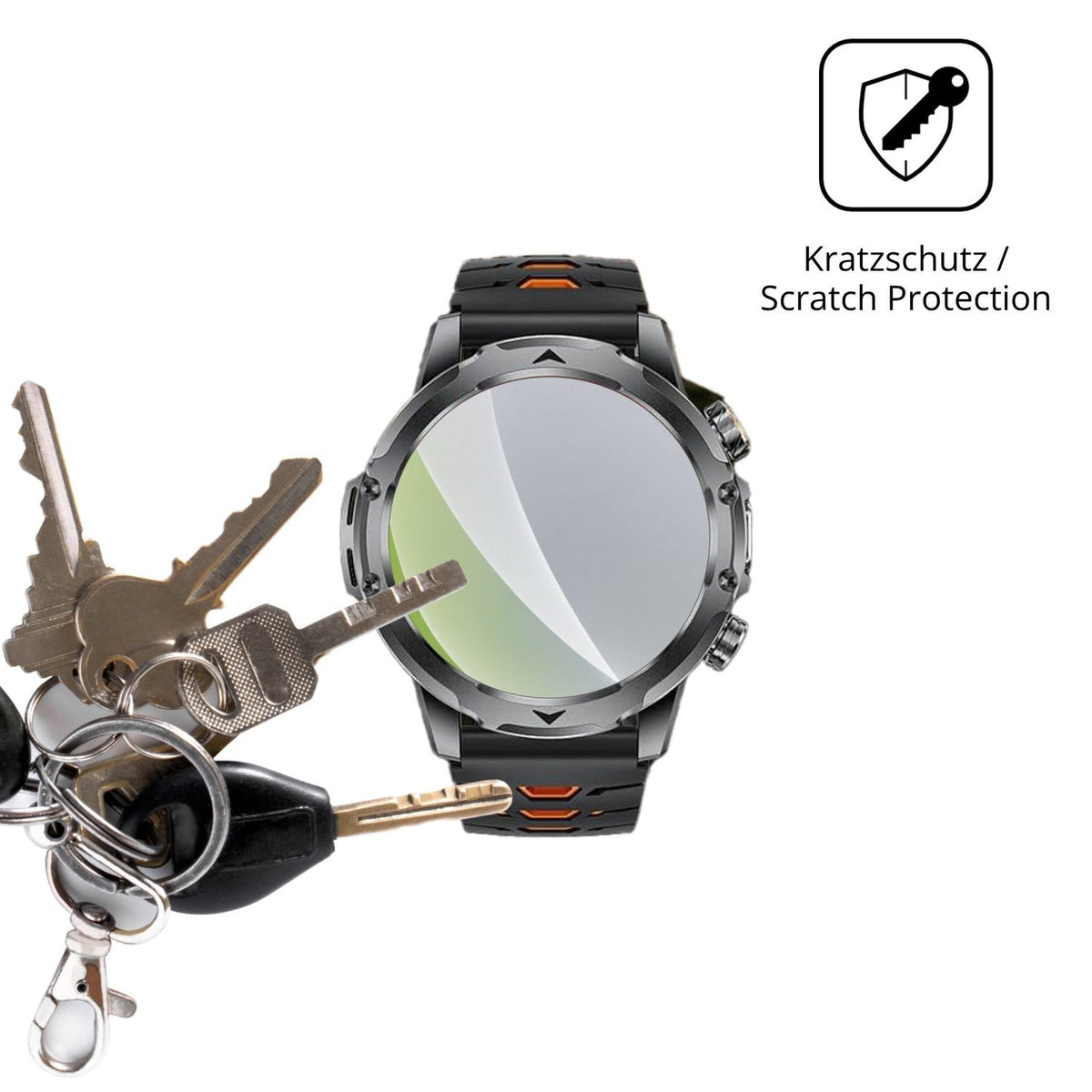 Schutz gegen Kratzer auf dem FITFLEX EF23-F Glas durch Schlüssel oder Ähnliches