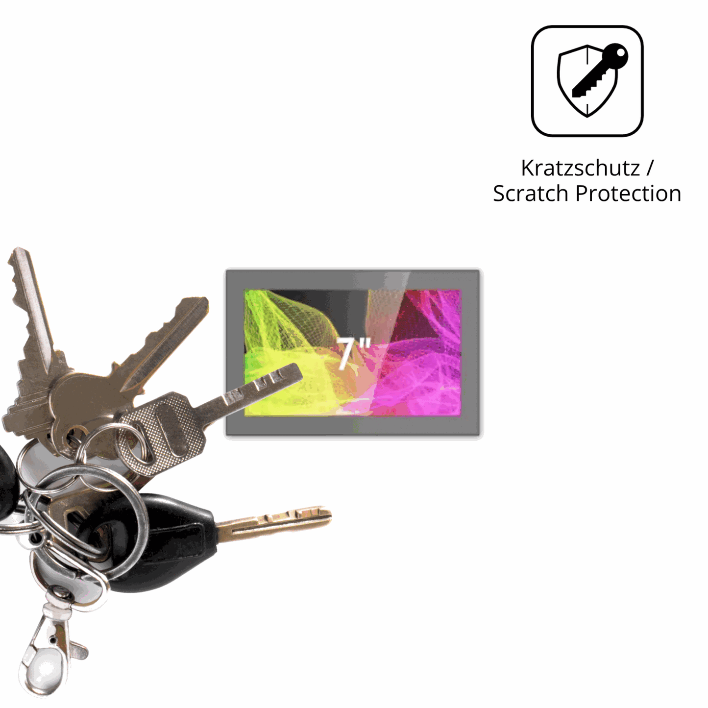 Schutz gegen Kratzer auf dem HMI Ultratronik Glass Touch Front 7 Zoll Glas durch Schlüssel oder Ähnliches