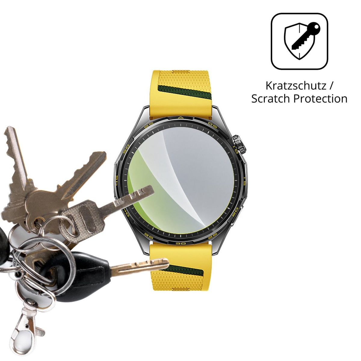 Schutz gegen Kratzer auf dem Huawei Watch GT 7 46 mm Glas durch Schlüssel oder Ähnliches