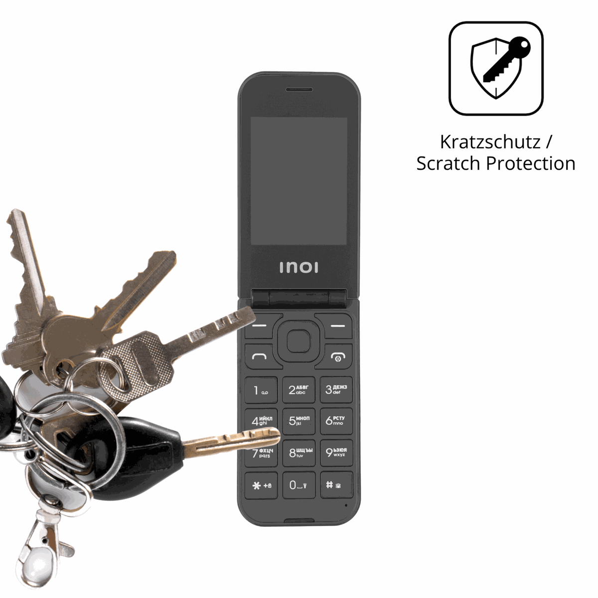 Schutz gegen Kratzer auf dem INOI 284 Flip 4G Glas durch Schlüssel oder Ähnliches