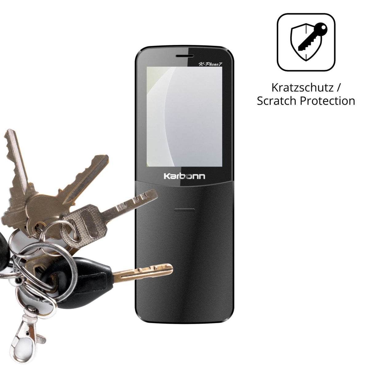 Schutz gegen Kratzer auf dem Karbonn K Phone 7 Glas durch Schlüssel oder Ähnliches