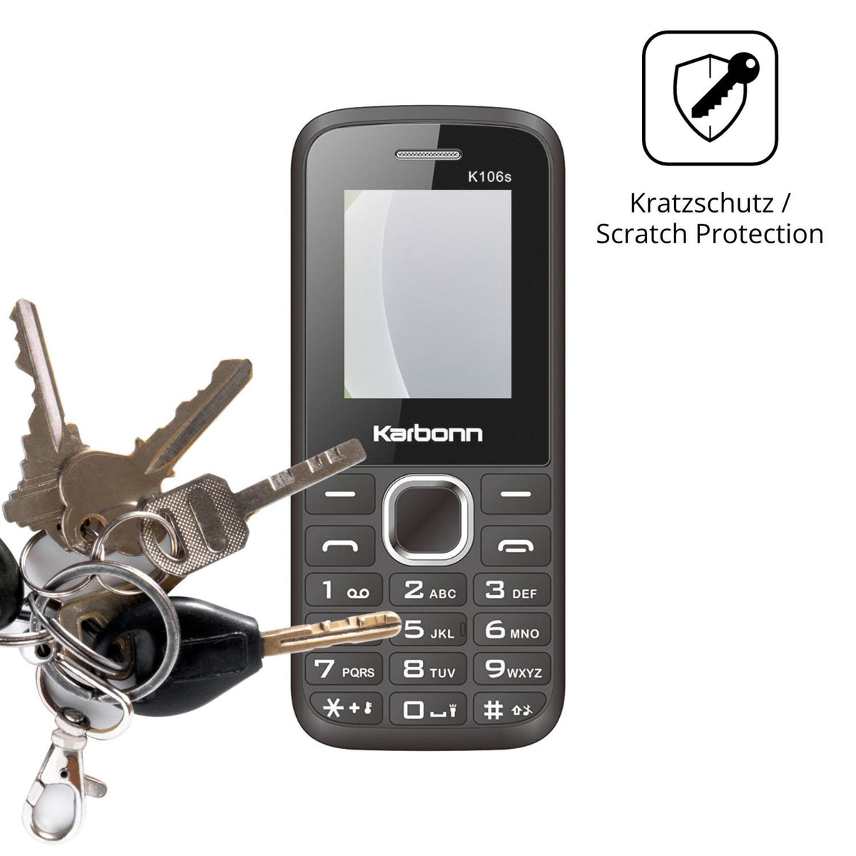 Schutz gegen Kratzer auf dem Karbonn K106s Glas durch Schlüssel oder Ähnliches