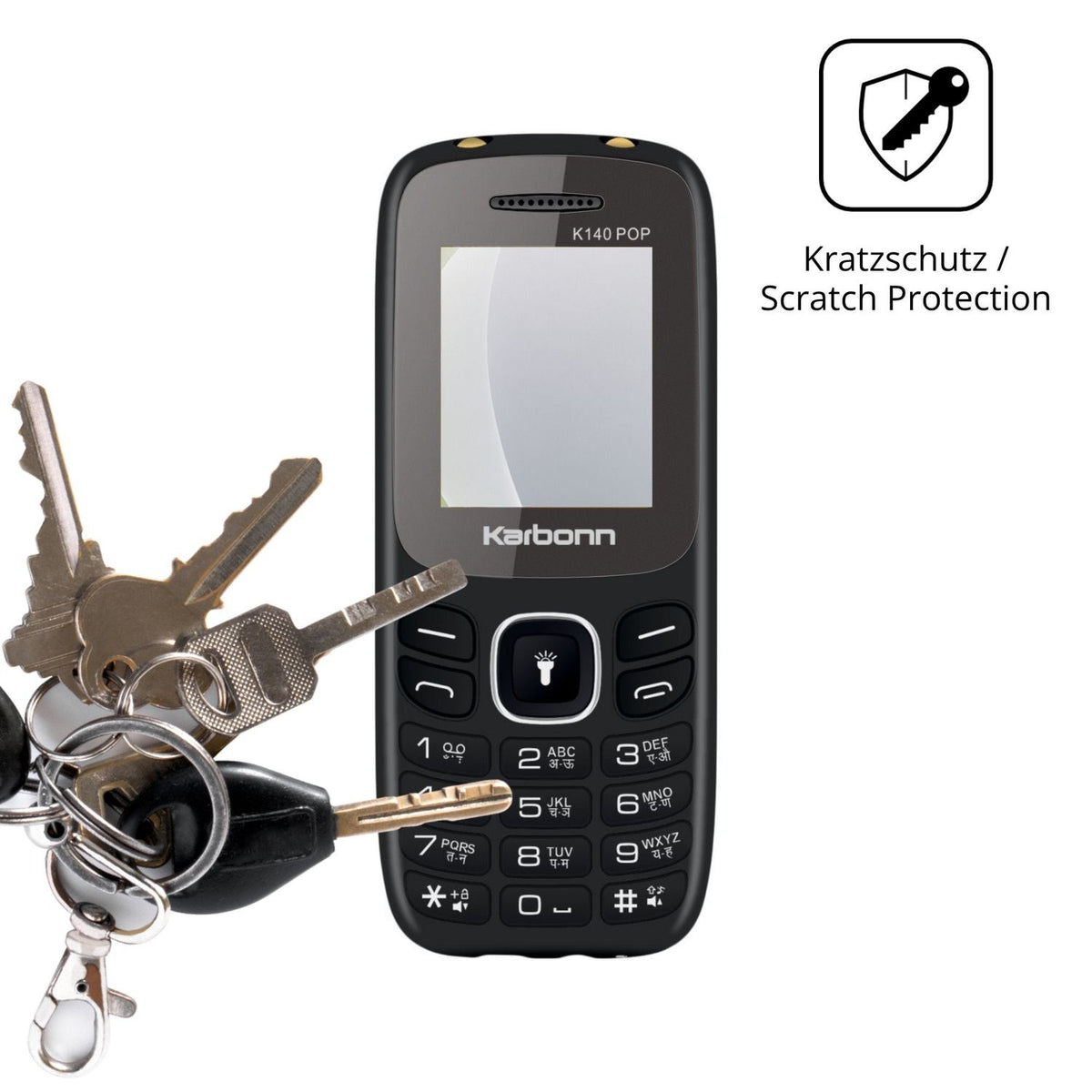 Schutz gegen Kratzer auf dem Karbonn K140 Pop Glas durch Schlüssel oder Ähnliches