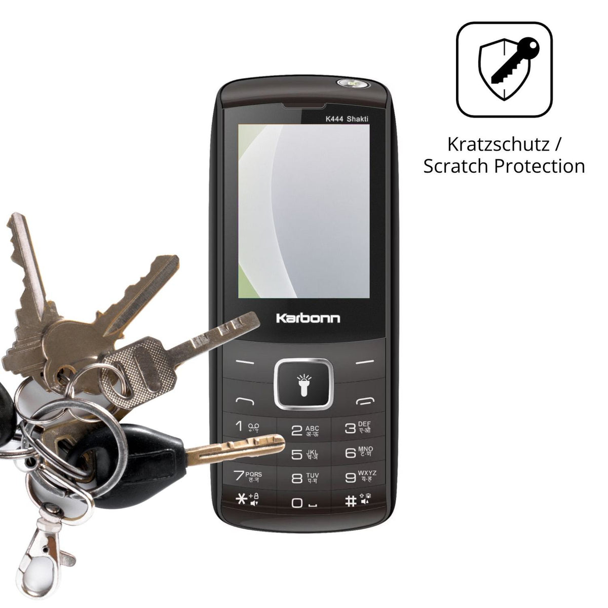 Schutz gegen Kratzer auf dem Karbonn K444 Shakti Glas durch Schlüssel oder Ähnliches