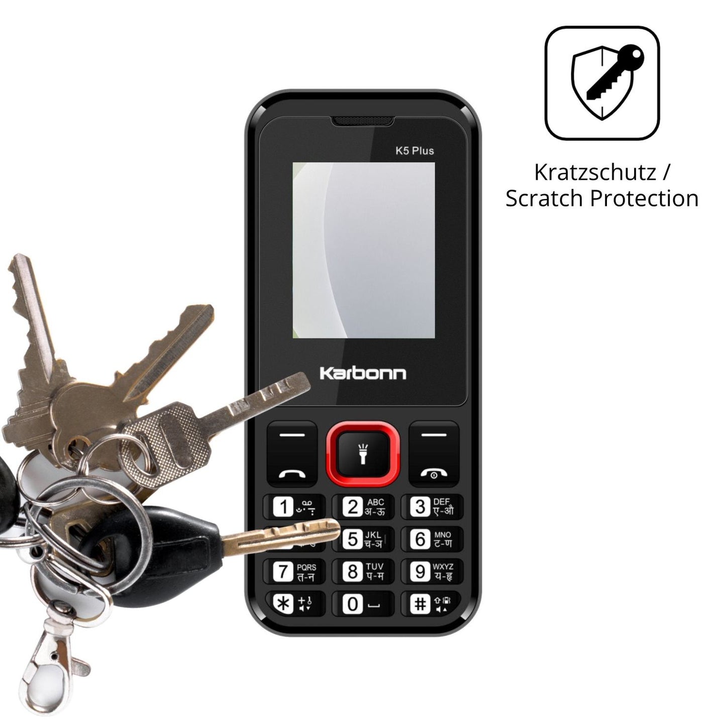 Schutz gegen Kratzer auf dem Karbonn K5 Plus Glas durch Schlüssel oder Ähnliches