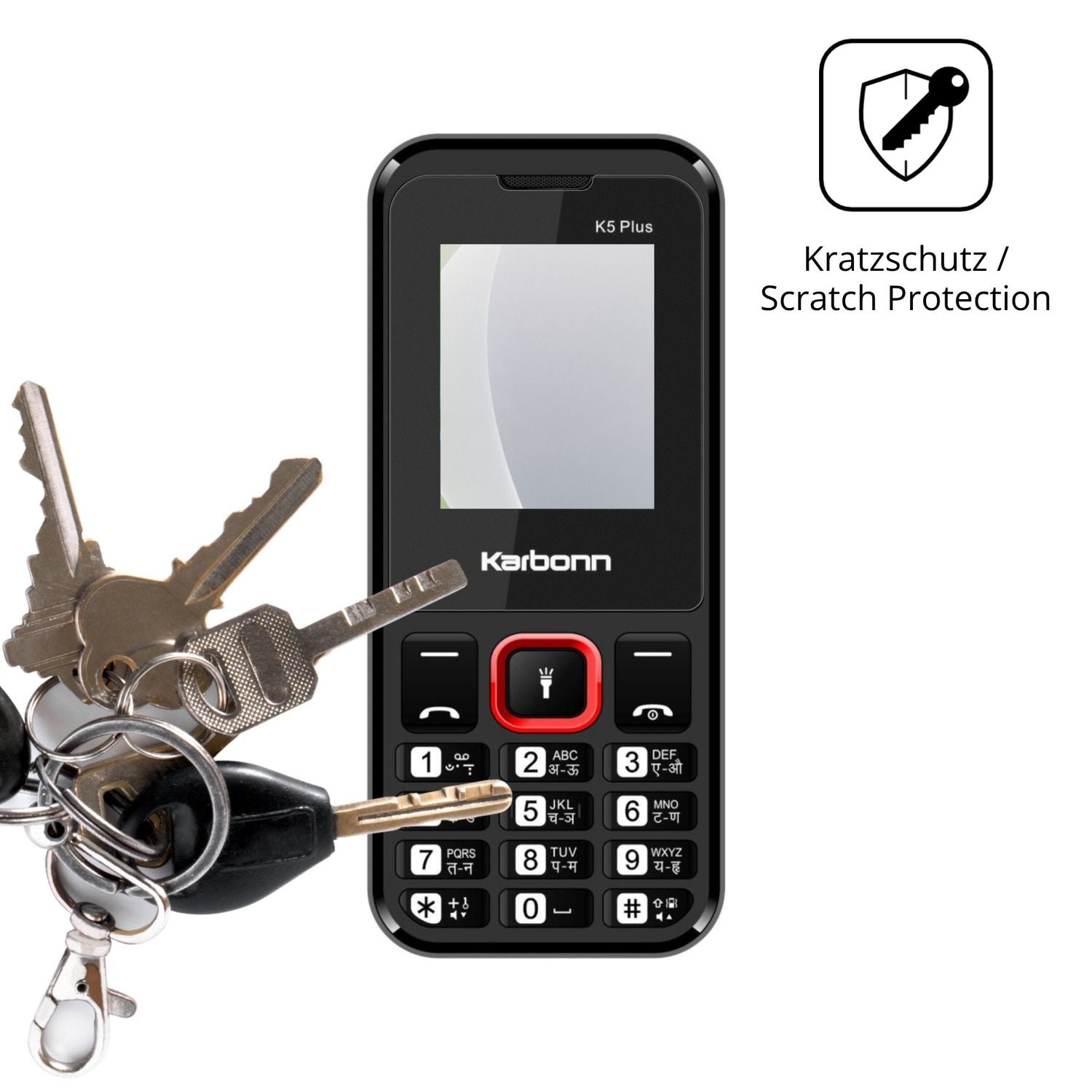 Schutz gegen Kratzer auf dem Karbonn K5 Plus Glas durch Schlüssel oder Ähnliches