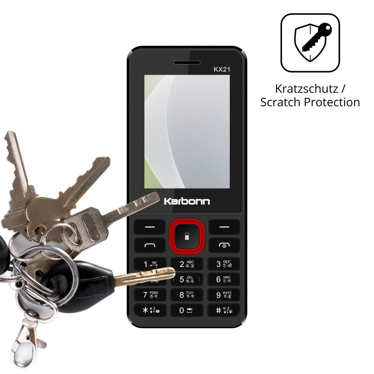 Schutz gegen Kratzer auf dem Karbonn KX21 Glas durch Schlüssel oder Ähnliches
