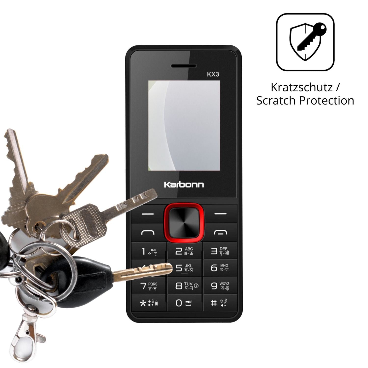 Schutz gegen Kratzer auf dem Karbonn KX3 Glas durch Schlüssel oder Ähnliches