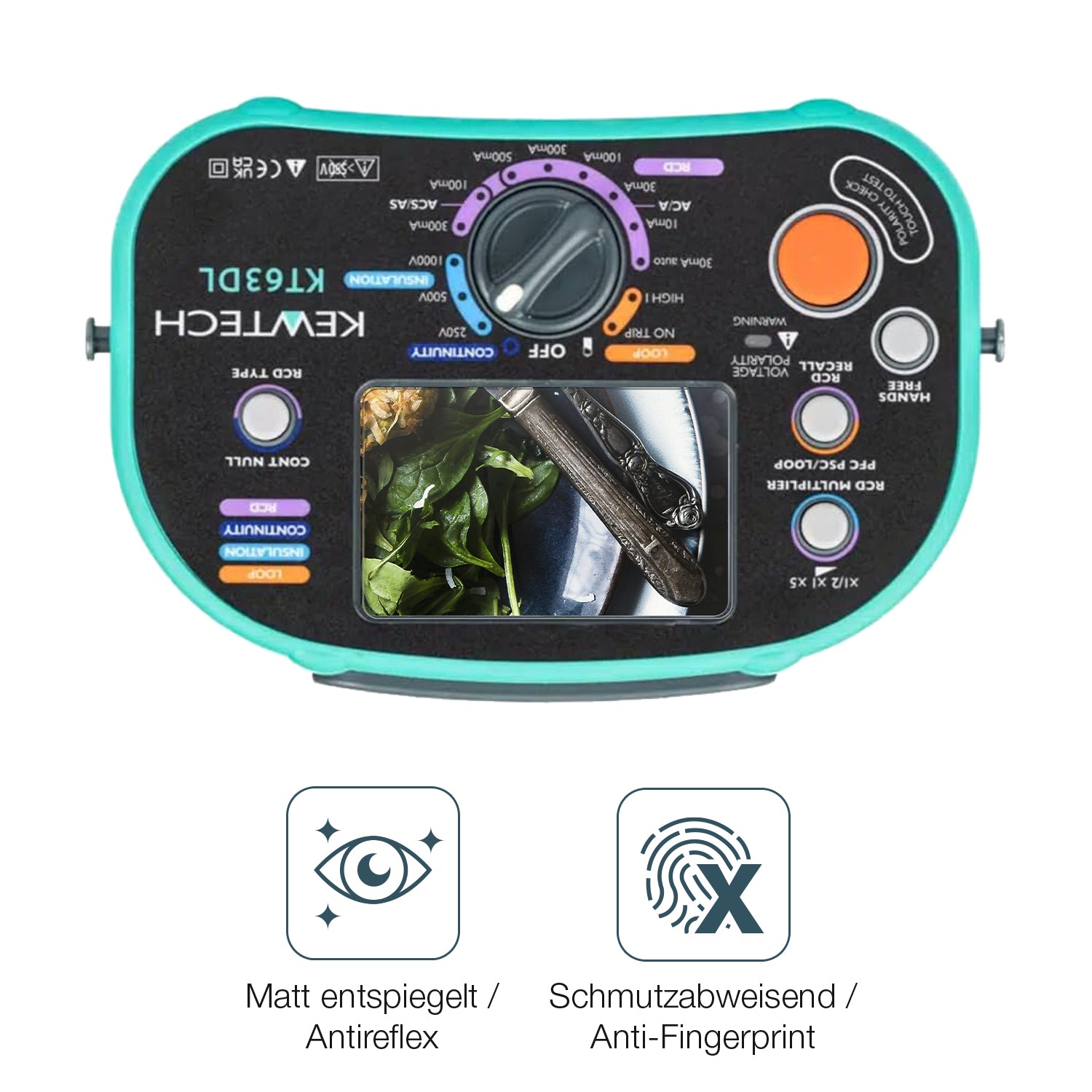9H Hartbeschichtete, flexible Folie passend zugeschnitten für Kewtech KT63DL