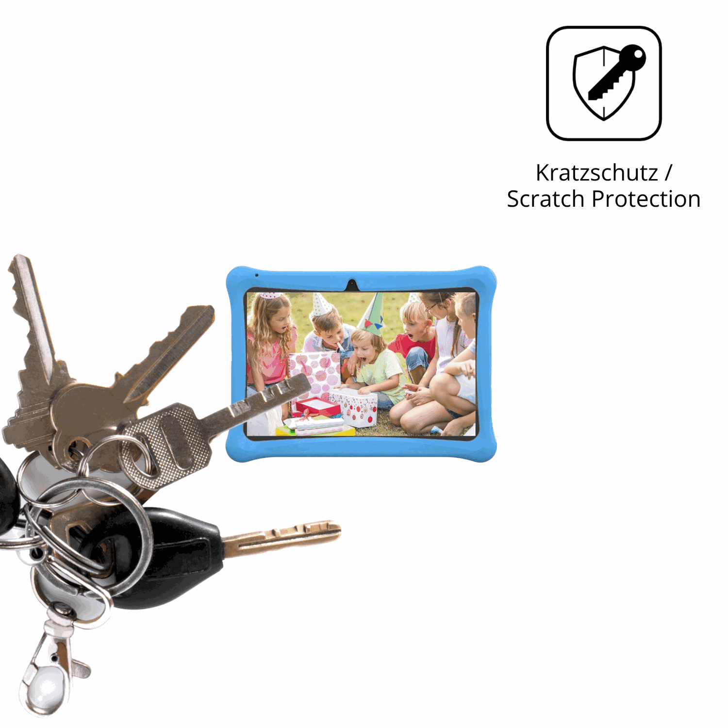 Schutz gegen Kratzer auf dem Menghu Kids Tablet 10.1 Glas durch Schlüssel oder Ähnliches