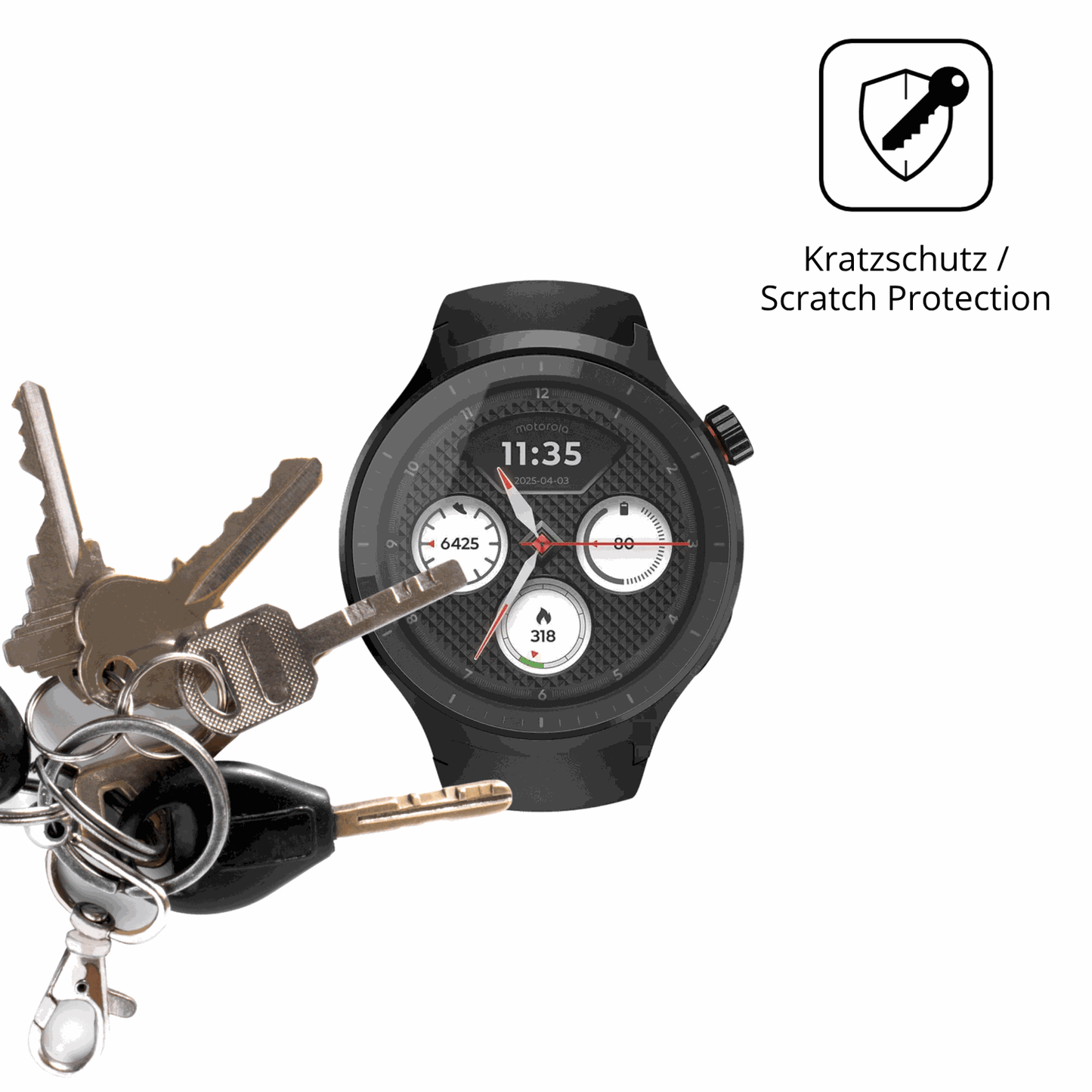 Schutz gegen Kratzer auf dem Motorola Moto Watch 2026 1.43 Zoll Glas durch Schlüssel oder Ähnliches