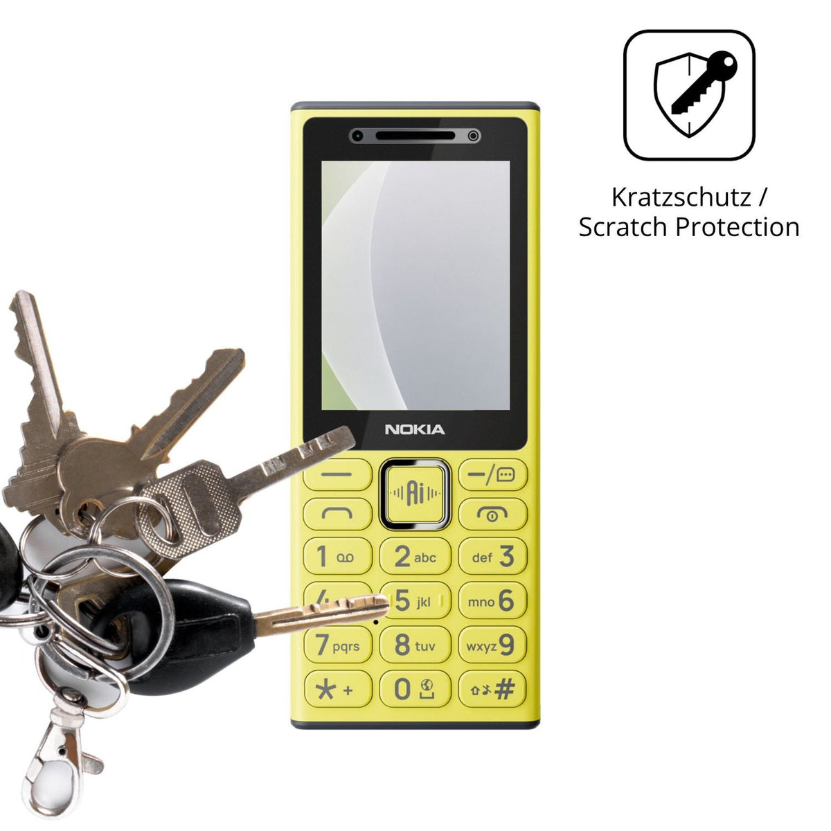 Schutz gegen Kratzer auf dem Nokia 200 4G Glas durch Schlüssel oder Ähnliches