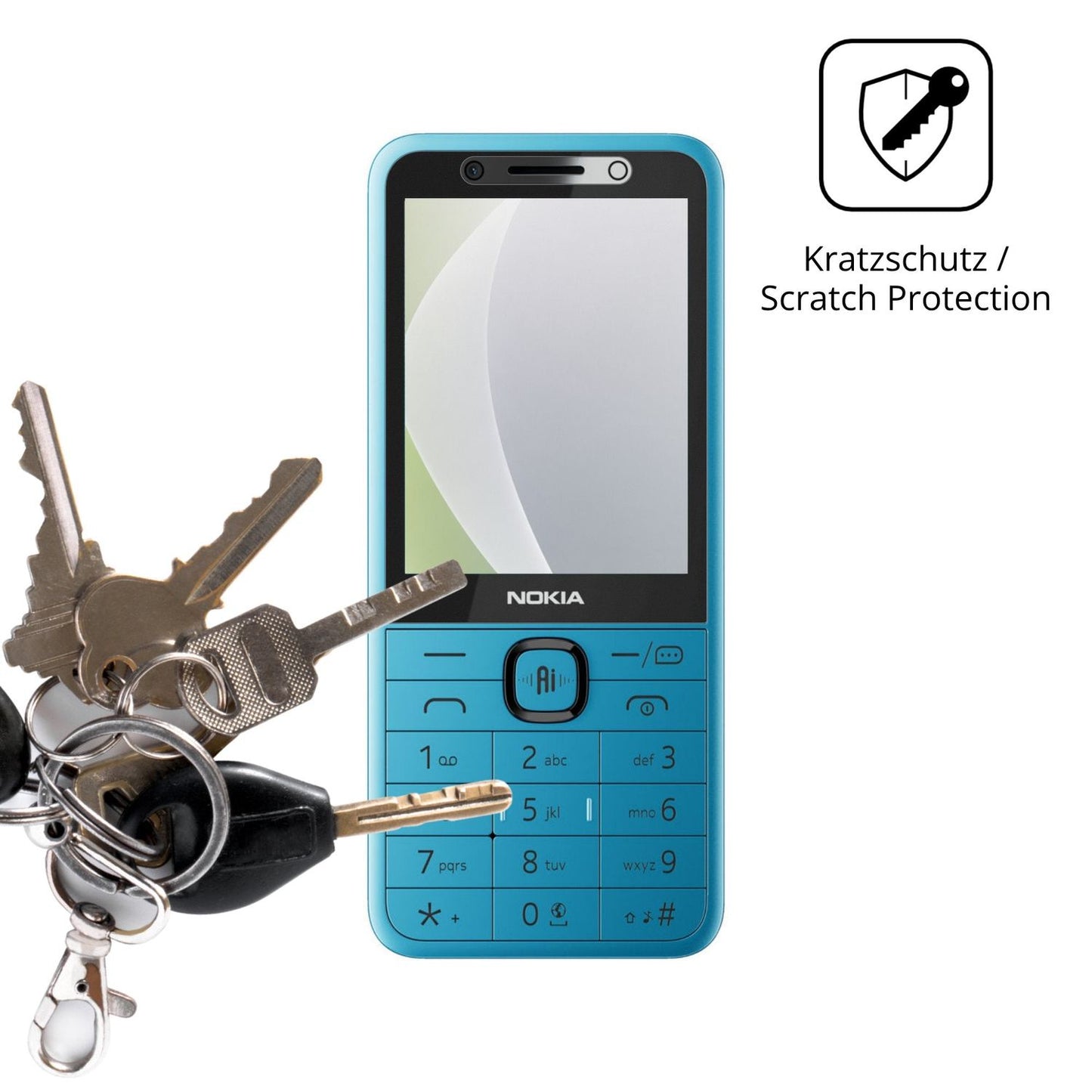 Schutz gegen Kratzer auf dem Nokia 235 4G 2nd Edition Glas durch Schlüssel oder Ähnliches