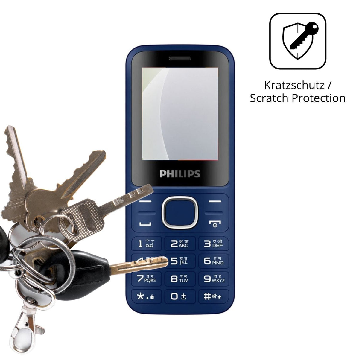 Schutz gegen Kratzer auf dem Philips E2104 Glas durch Schlüssel oder Ähnliches