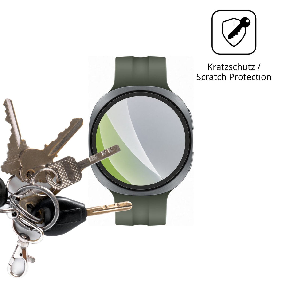 Schutz gegen Kratzer auf dem Samsung Galaxy Watch9 44mm Glas durch Schlüssel oder Ähnliches